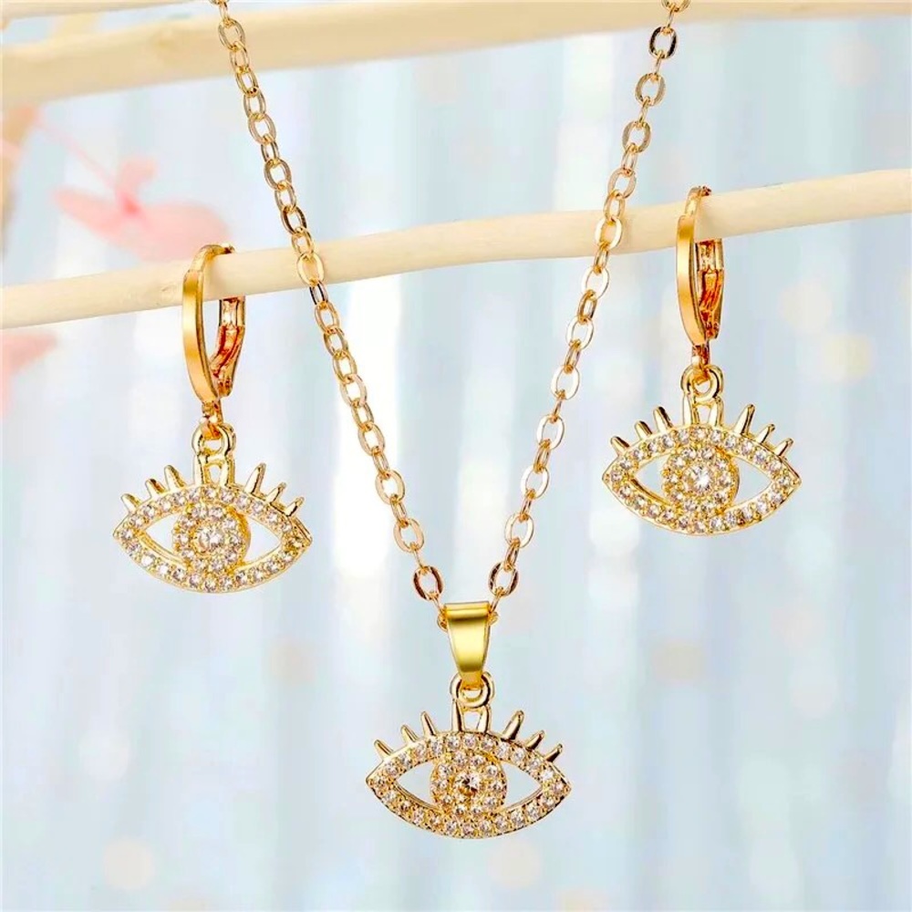 Evil Eye Necklace & Earrings set. 18k gold plated